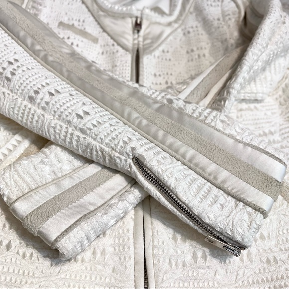 IRO • Kendall Jenner • Felicy Ivory Jacquard Silk Lamb Leather Trim Moto Jacket - Picture 14 of 16